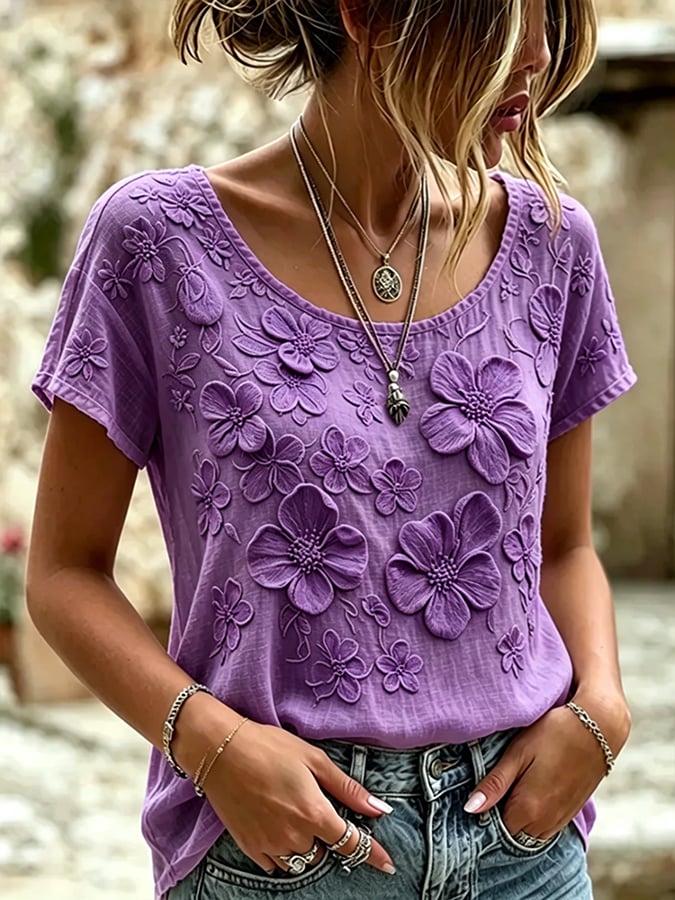 Women's Floral Cotton-Linen Print Top