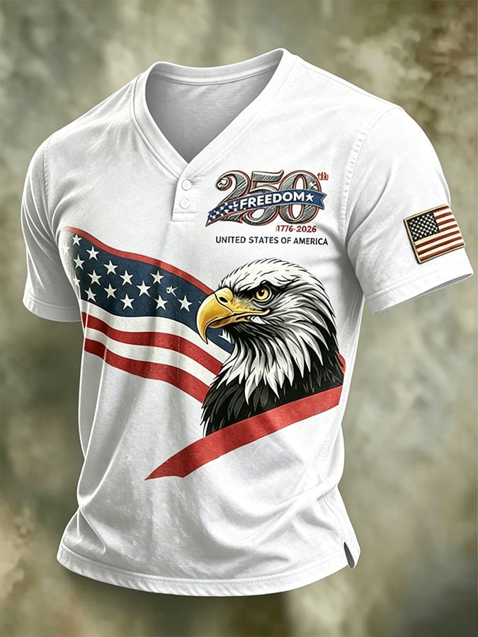 Men's 250th Independence Day Commemorative Freedom・Courage・Pride Printed Top