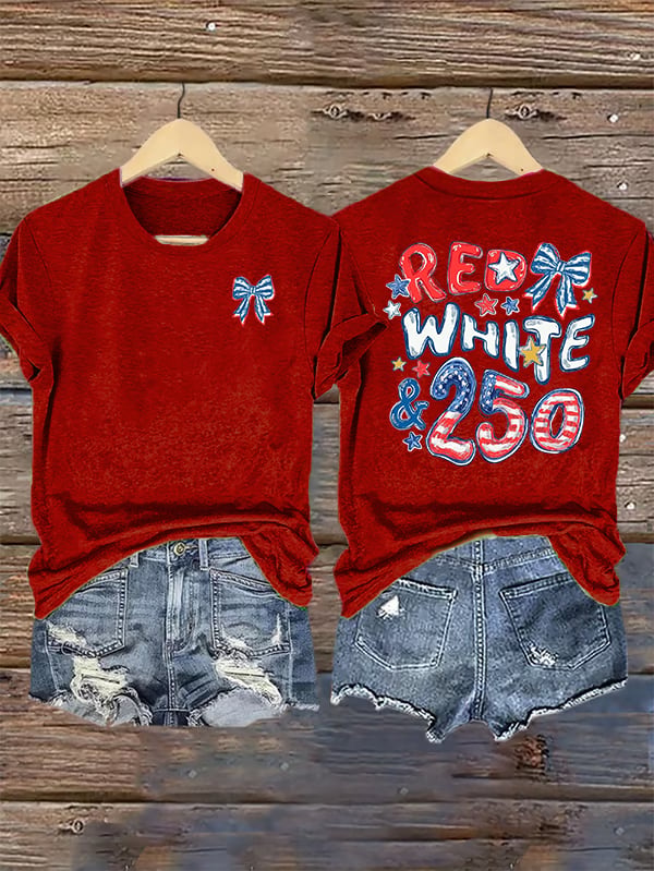 Women's RED WHITE &250 Print T-Shirt