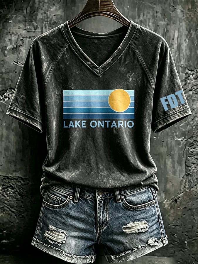 Women's Retro Always Lake Ontario Printed Top