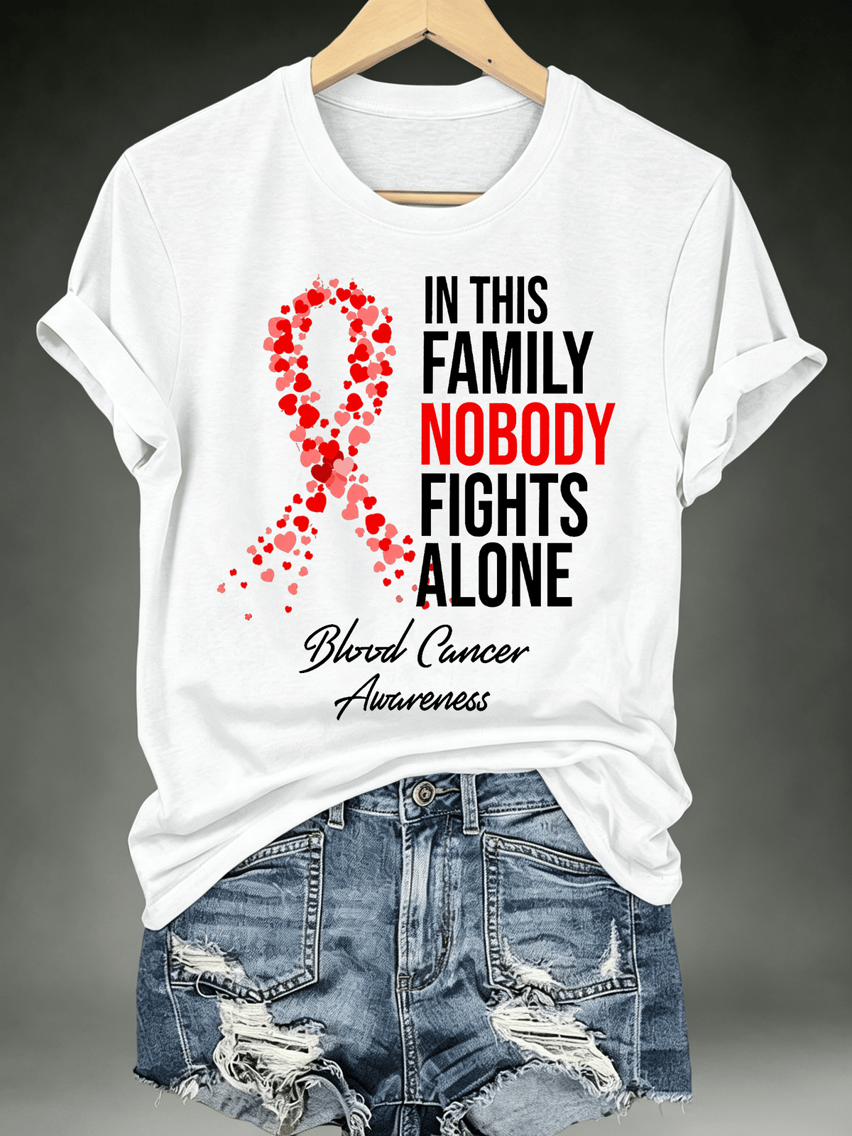 Women's IN THIS FAMILY NOBODY FIGHTS ALONE Print T-Shirt
