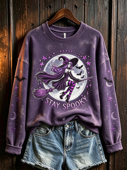 Women's retro Halloween pattern printed casual sweatshirt