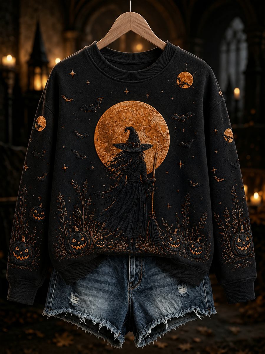 Women's Halloween witch print Regular Sweatshirt