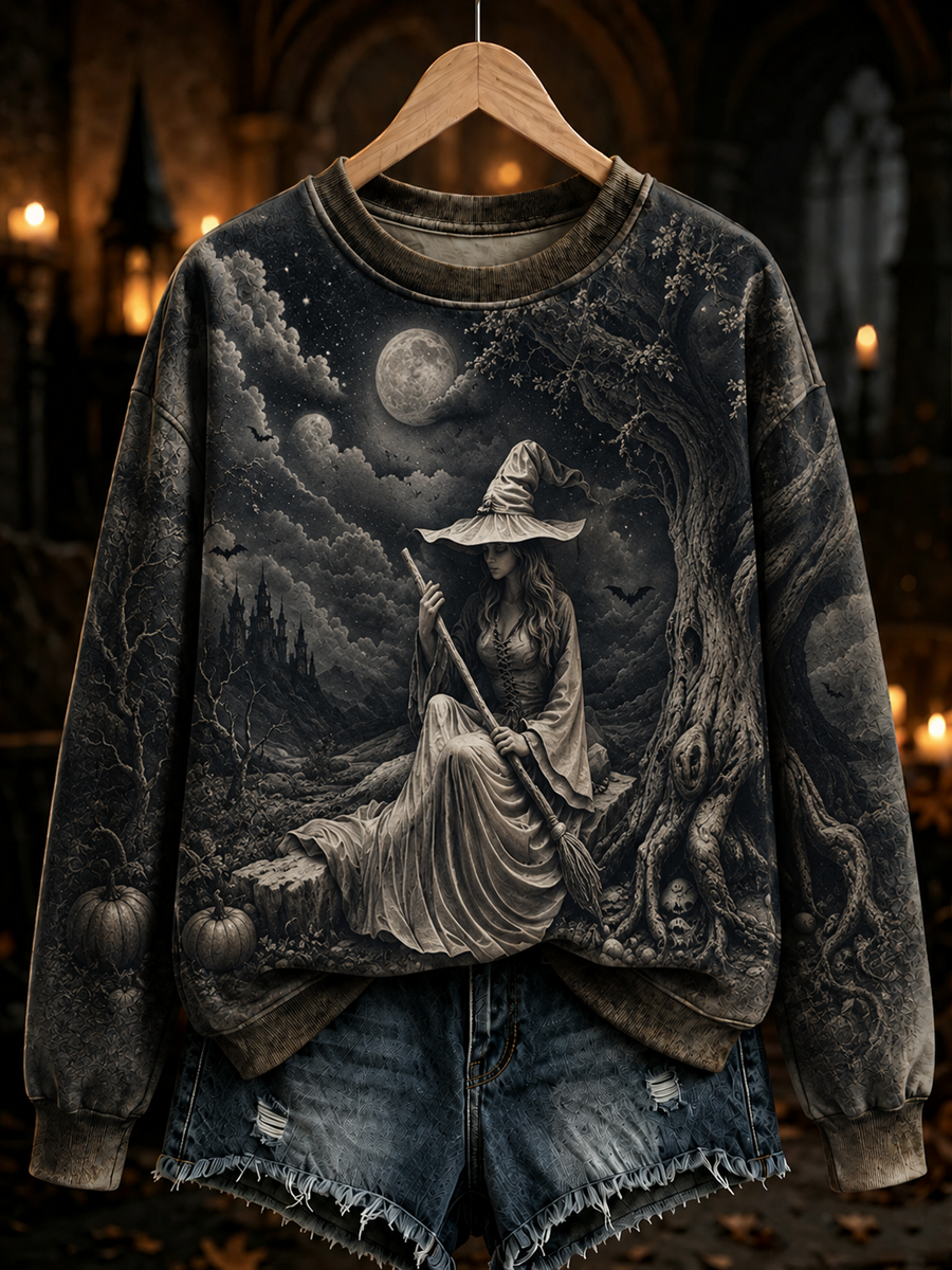Women's Halloween witch print Regular Sweatshirt