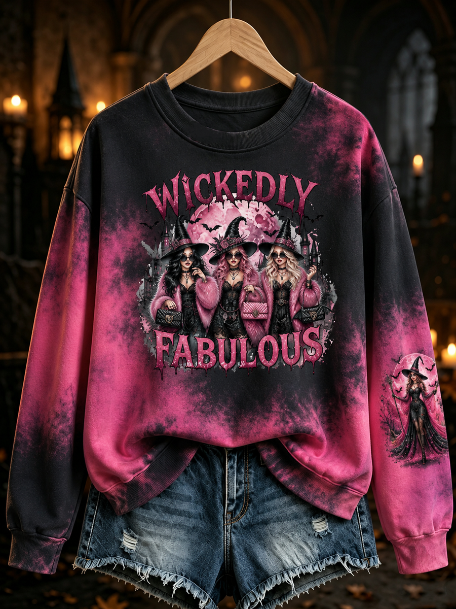 Women's Halloween witch print Regular Sweatshirt