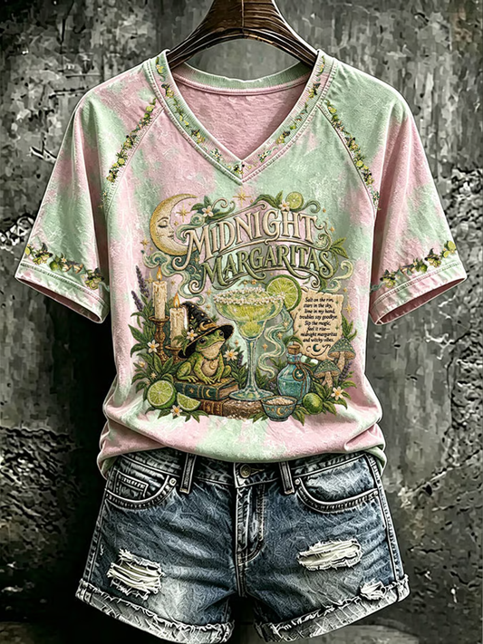 Women's Halloween print V-neck off-shoulder short-sleeved T-shirt
