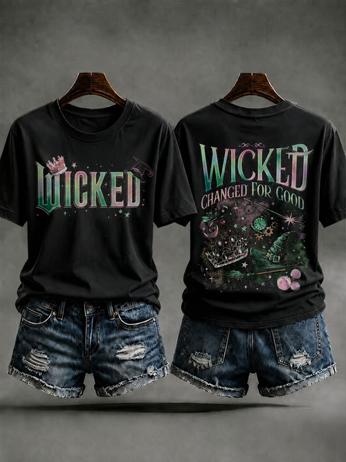 Women's Halloween witch print short-sleeved T-shirt