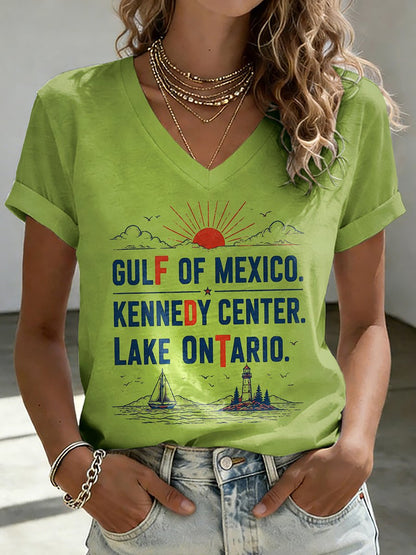 V-Neck Retro FDT Gulf Of Mexico. Kennedy Center. Lake Ontario. Print T-Shirt