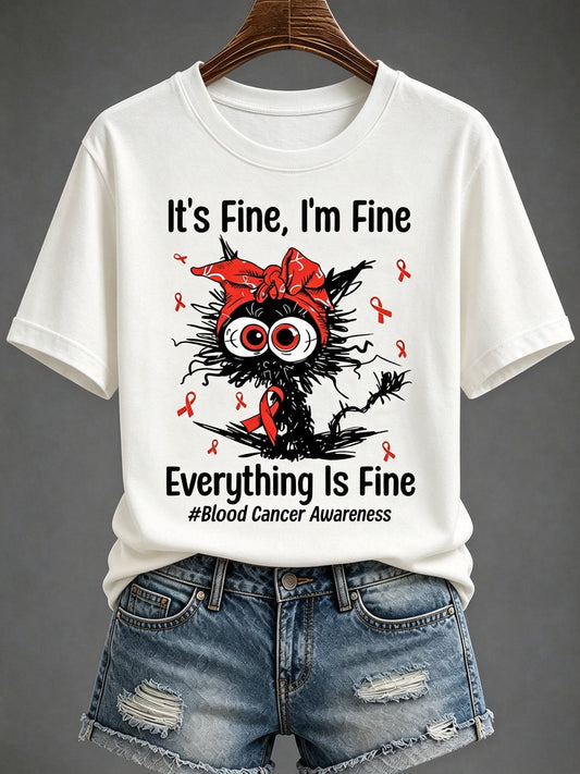 Women'S Blood Cancer Red Ribbon Health Awareness Round Neck T-Shirt