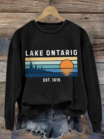 Retro Lake Ontario Est 1615 Print Sweatshirt