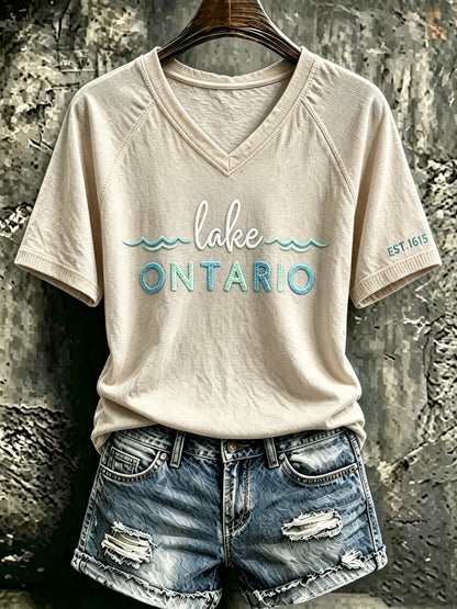 Women's Casual Short-Sleeve T-Shirt with "Lake Ontario" Print