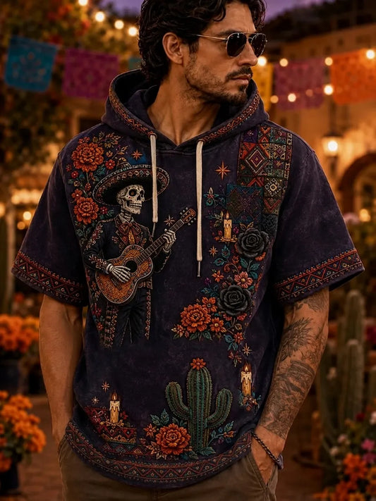 Men's Vintage-Style Day Of The Dead Print Casual Top