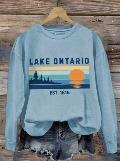 Retro Lake Ontario Est 1615 Print Sweatshirt