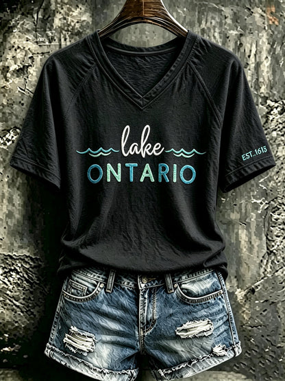 Women's Casual Short-Sleeve T-Shirt with "Lake Ontario" Print