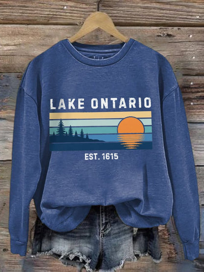Retro Lake Ontario Est 1615 Print Sweatshirt