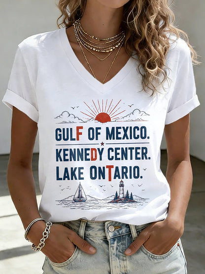 V-Neck Retro FDT Gulf Of Mexico. Kennedy Center. Lake Ontario. Print T-Shirt