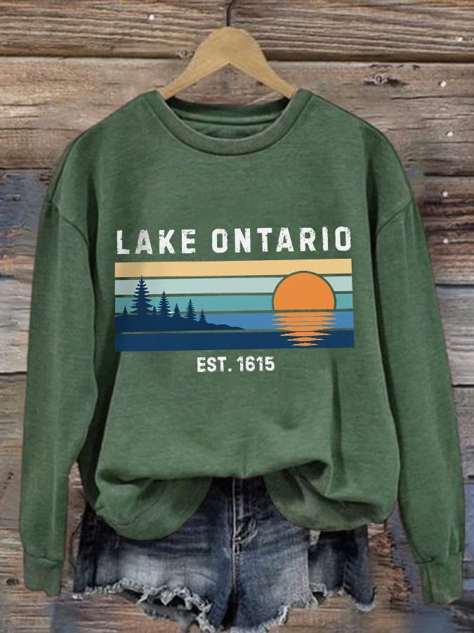 Retro Lake Ontario Est 1615 Print Sweatshirt