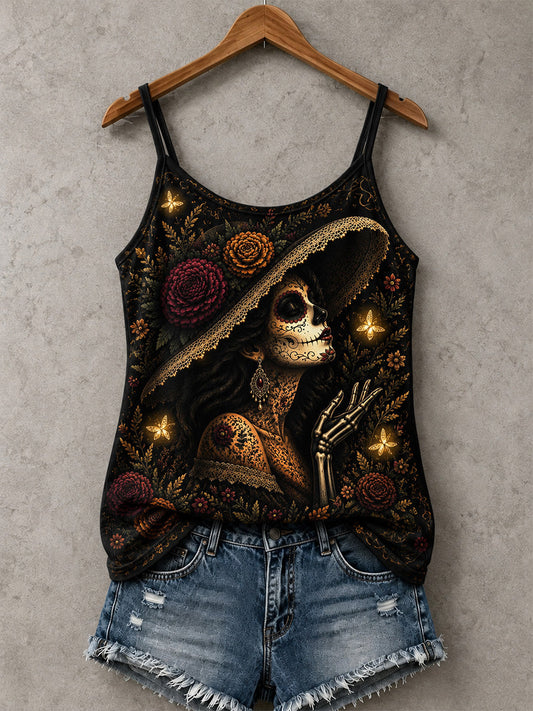 Women's Day Of The Dead Skull Print Casual Vests