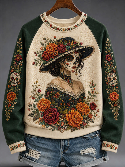 Women's Mexico Day of The Dead Art Print Casual Sweatshirt