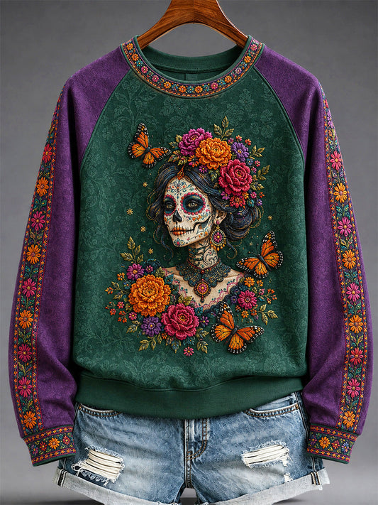 Women's Mexico Day of The Dead Art Print Casual Sweatshirt